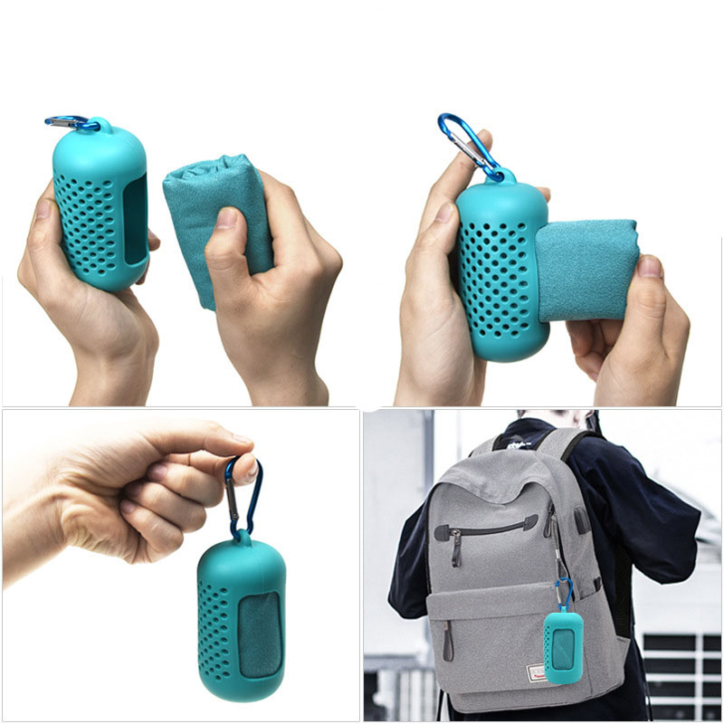 PAIDU Manufacture Hot Sale Ultra Quick-drying Outdoor Super Absorbent Microfiber Sport Travel Towel With Silicone Case Pouch for Camping Beach DDP