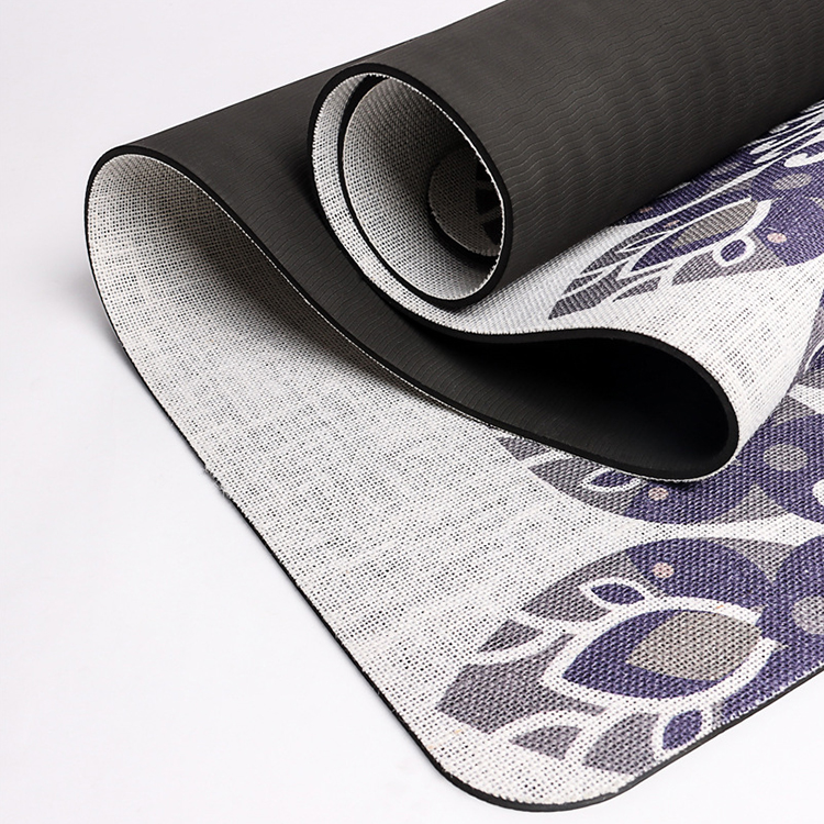 PAIDU Manufacturer BSCI Custom Pattern Fitness Natural Jute Yoga Mat PU Rubber Yoga Mat for Yoga