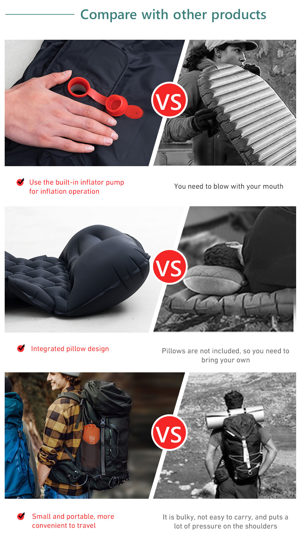 PAIDU Manufacturer BSCI Outdoor Camping Sleeping Pad Inflatable Mattress Travel Mat Folding Bed