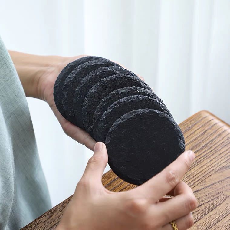 Paidu Manufacturer Natural rock coaster Hand chiseled slate Whisky slate Cup mat